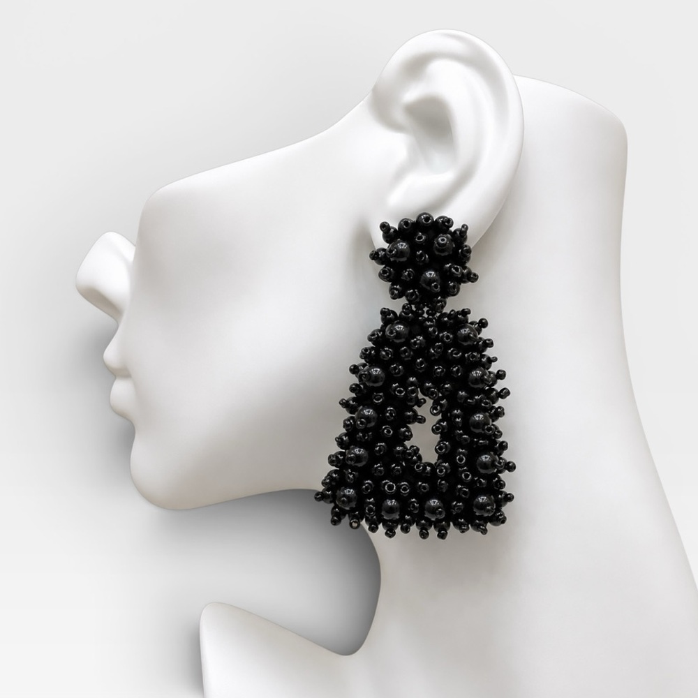 Black Beaded Statement Drop Earrings 
Women Jewelry